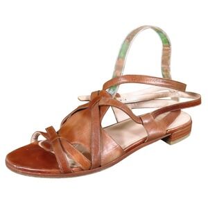 Stuart Weitzman Greek Huarache Womens Sandals Size 8.5 Brown Leather Flat